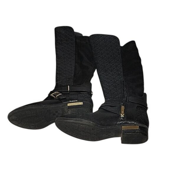 VINCE CAMUTO Black Quilted Knee-High Boots‎ With Gold Accents & Side Zippers 7.5 - Picture 4 of 9